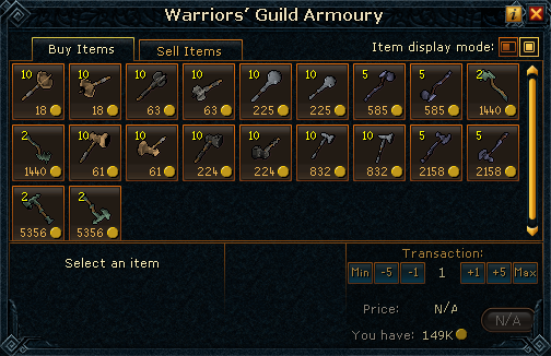 Warriors' Guild Armoury Crushing weapons